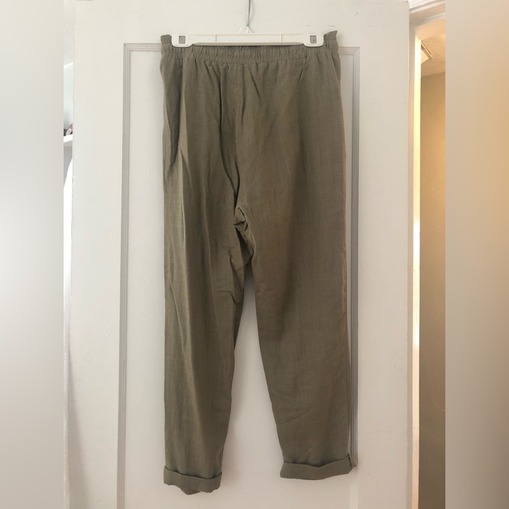Linen blend olive drawstring pants - Picture 2 of 5